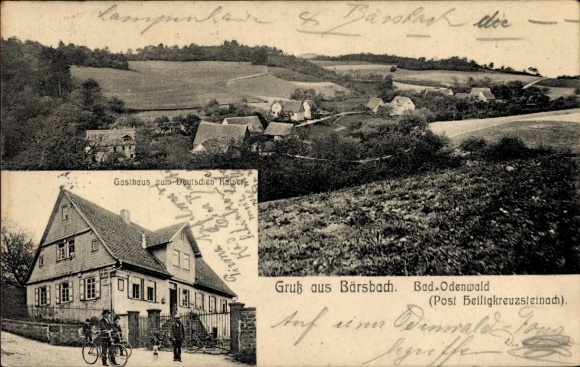 Postcard Bärsbach Heiligkreuzsteinach Odenwald, general view, Gasthaus zum Deutschen Kaiser