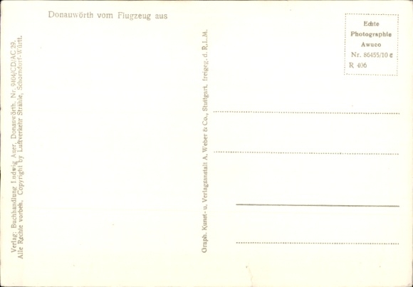 Postcard Donauwörth in Swabia Bavaria, aerial photograph