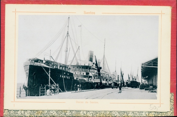 Photo Santos Brasilien, Santos Docks, Hafenpartie mit Steamer