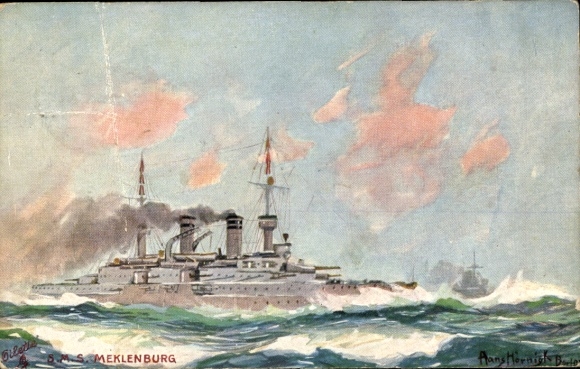 Künstler Ak Hörnigk, Hans, Deutsches Kriegsschiff, SMS Mecklenburg, Tuck 234 B
