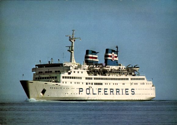 Ak Ostseebad Travemünde Lübeck, De foto toont een schip met de naam 'Rogalin' en het schip...