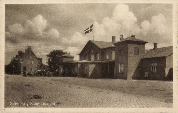 Postcard Silkeborg Denmark, train station