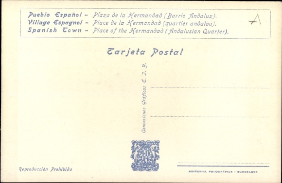 KP Exposicion Internacional de Barcelona 1929, Plaza de la Hermandad, Pueblo Espagnol