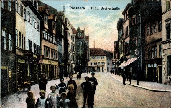 Ak Pößneck Thüringen, Breitestraße, Geschäfte, Kinder