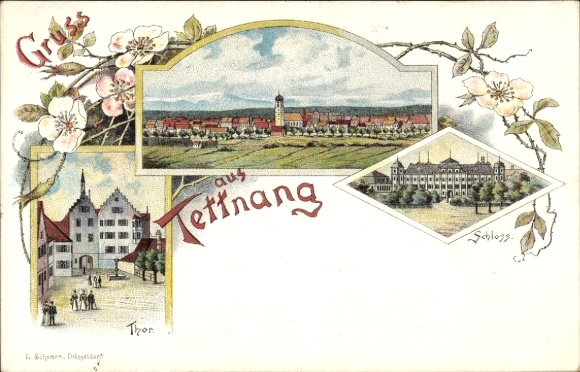 Chromo-Litho Tettnang in Württemberg, Panorama, Castle, Gate