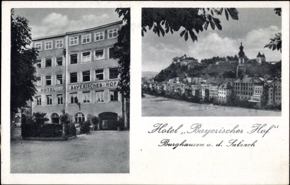 Postcard Burghausen ad Salzach, Hotel Bayerischer Hof, panorama