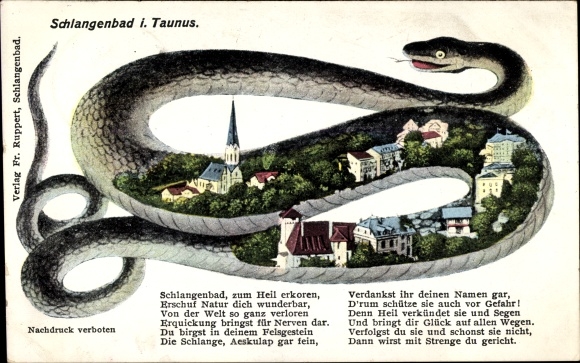 Passepartout PC Schlangenbad im Taunus Hessen, panorama from the place in Schlange, poem