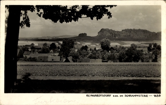 Postcard Reinhardtsdorf Schöna Saxon Switzerland, view of Schrammsteine in the background