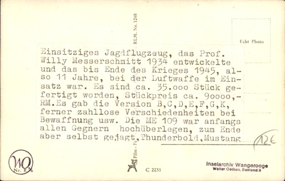 Messerschmitt Me 109 eenpersoonsjager, gevechtsvliegtuig, Luftwaffe