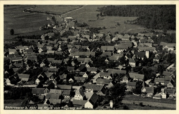 Postcard Bodersweier Kehl am Rhein, aerial view of Bodersweier, many houses and roofs
