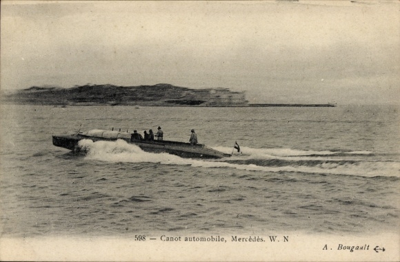 Postcard Mercedes motorboat in motion