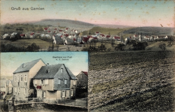 Ak Gamlen Rheinland Pfalz, Gasthaus zur Post, uitzicht op de stad