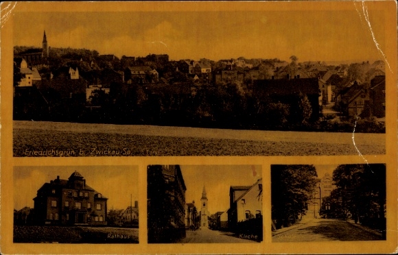 Postcard Friedrichsgrün Reinsdorf in Saxony, Panorama, Town Hall, Church, School
