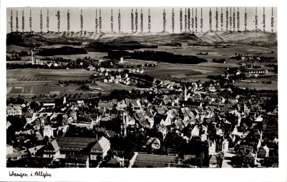 Postcard Wangen im Allgäu, aerial photograph