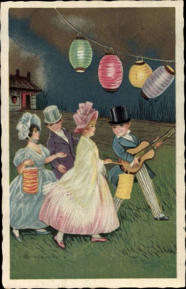Artist PC Colombo, E., children on the way to a festival, lanterns