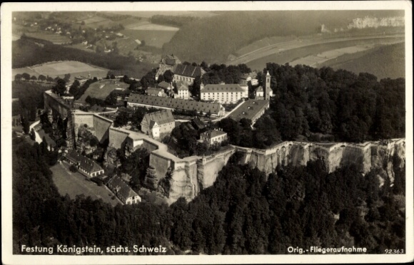Postcard Königstein an der Elbe, Königstein Fortress, aerial photograph