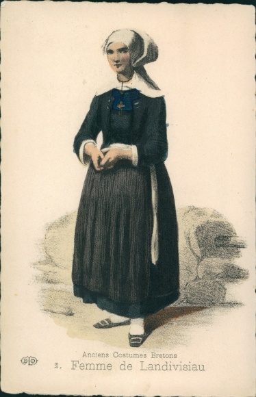 Postcard Ancient Breton Costumes, Frau von Landivisiau