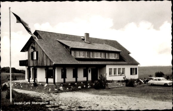 Postcard Ransel Lorch in Rheingau Hesse, Hotel-Café Rheingauer Berghof, built in 1960, sunny terrace