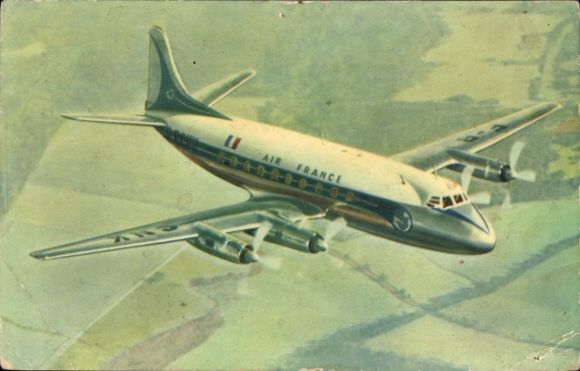 Postcard French passenger aircraft, Air France, Vickers Viscount