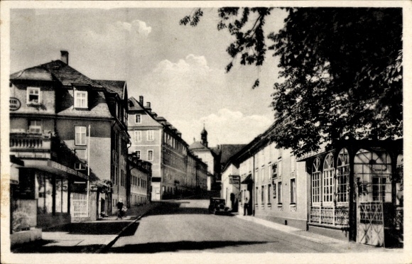 Postcard Ebersdorf in Thuringia, beautiful street, buildings, quiet surroundings, picturesque atmosphere