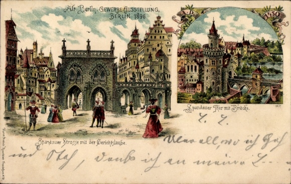 Chromo-Litho Berlin, Trade Exhibition 1896, Spandauer Straße, Gerichtslaube, Spandauer Tor, Bridge