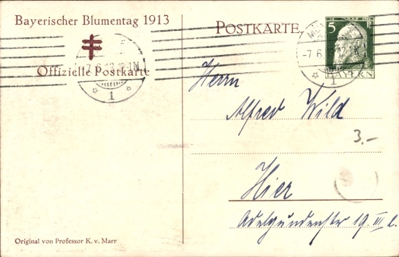 Artist Postcard Marr, K. v., Bavarian Flower Day 1913