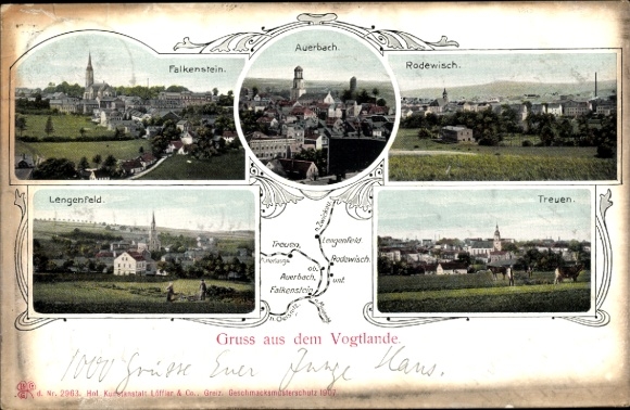 Postcard Rodewisch in Vogtland Saxony, Falkenstein, Auerbach, Lengenfeld, Treuen