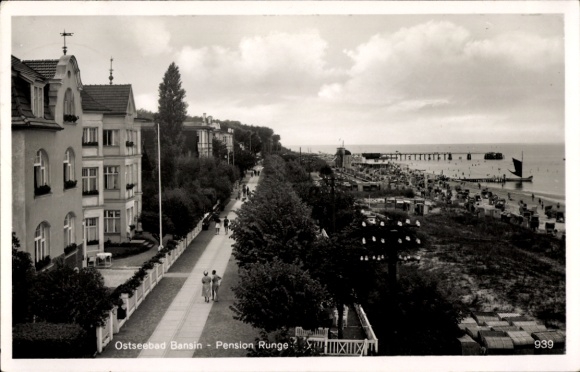 Postcard Ostseebad Bansin Heringsdorf on Usedom, Pension Runge, Beach