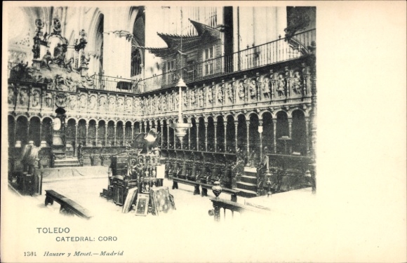 Postcard Toledo Castile La Mancha Spain, Cathedral, Choir, Black and White Photo, 1381 Hauser y Menet-