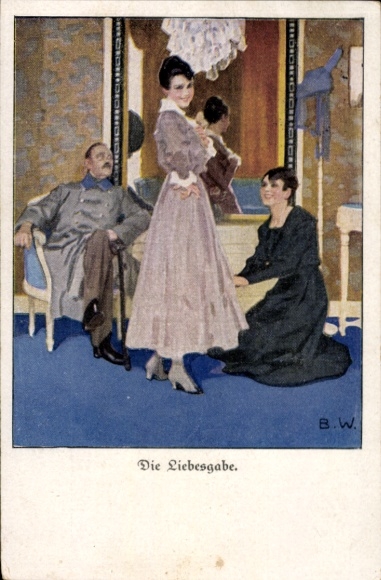 Artist Postcard Wennerberg, Bruno, The Gift of Love, Soldier, Woman Trying on a Dress