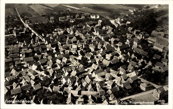Postcard Langendiebach Erlensee in Hesse, aerial view of many roofs, rural surroundings