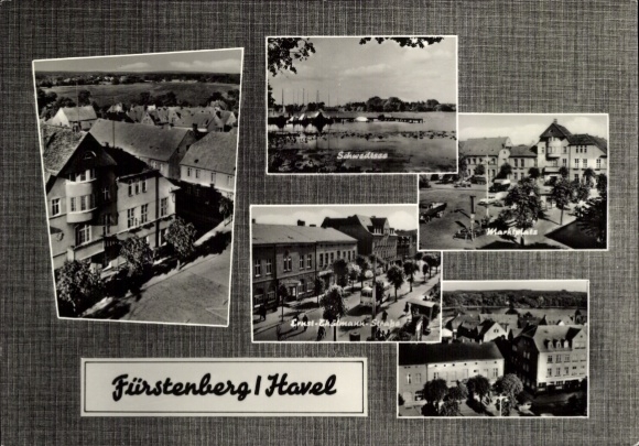 Postcard Fürstenberg an der Havel, black and white photos, views of Fürstenberg, lakes, city view