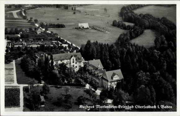 Postcard Erlenbad Obersasbach Sasbach in the Ortenau, aerial photograph of the Kurhaus Marienheim-Erlenbad, surrounding
