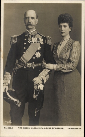 Ak Alexandra von Dänemark, Queen Alexandra, König von Griechenland, Portrait
