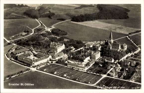 Postcard Eresing in Upper Bavaria, Archabbey of Saint Ottilien, aerial photograph