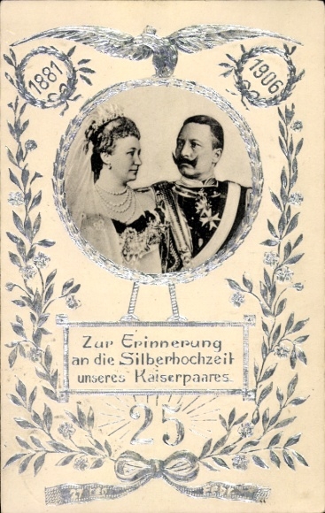 Präge Ak Silberhochzeit des Kaiserpaares, Kaiser Wilhelm II., Kaiserin Auguste Viktoria