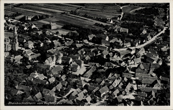 Ak Rheinbischofsheim Rheinau in Baden, Luftaufnahme von  zahlreiche Häuser und Landschaft