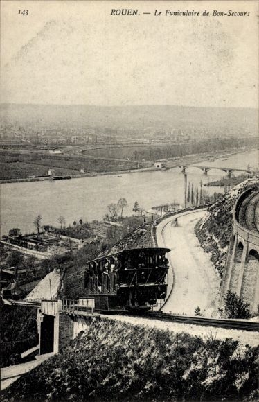 Postcard Rouen Seine Maritime, suspension railway of Bon-Secours, river landscape, landscape photograph