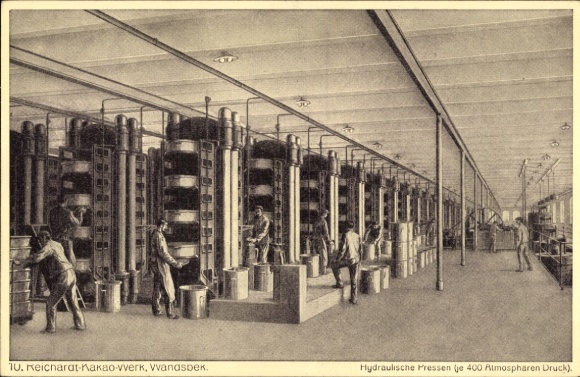 Postcard Hamburg Wandsbek, Reichardt Cocoa Plant, Hydraulic Presses