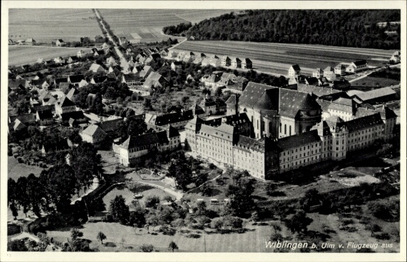 Postcard Wiblingen Ulm on the Danube, aerial photograph, castle