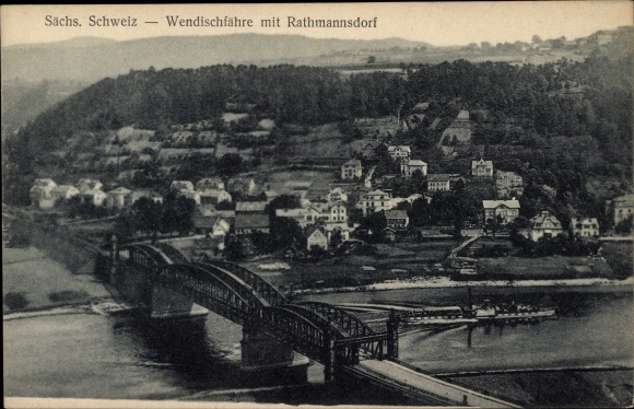 Ak Rathmannsdorf in der Sächsischen Schweiz, Ort mit Wendischfähre, Brücke