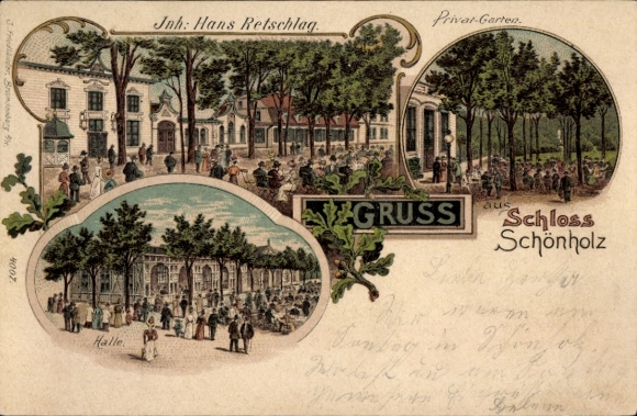 Chromo-Litho Niederschönhausen Schönholz Berlin Pankow, Castle, owner Hans Retschlag, Hall, Private Garden