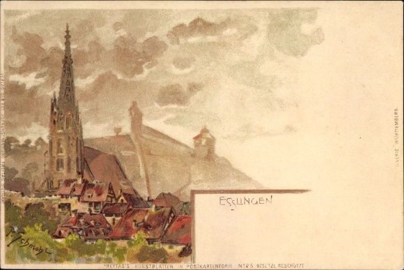 Artist Chromo-Litho Schmohl, P., Esslingen am Neckar Baden Württemberg, church