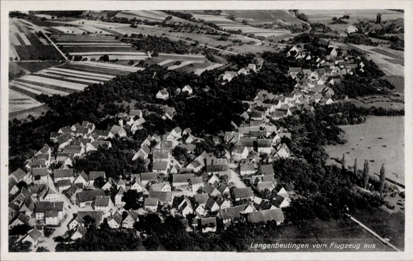 Postcard Langenbeutingen Langenbrettach in Württemberg, aerial photograph, residential buildings, rural surroundings, aircraft