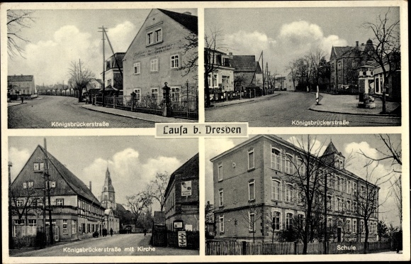 Postcard Dresden North Lausa Weixdorf, Königsbrückerstraße, school, church
