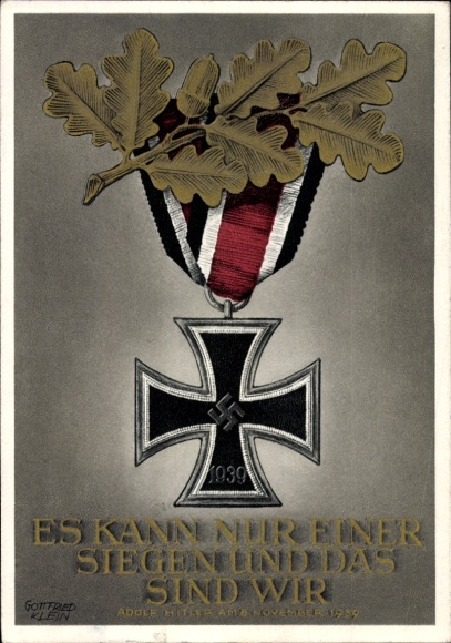 Postal stationery artist Postcard Klein, G., Only one can win and that is us, quote from Adolf Hitler