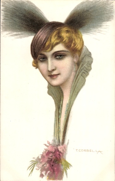 Artist Postcard Corbella, T., portrait of a woman with a hat