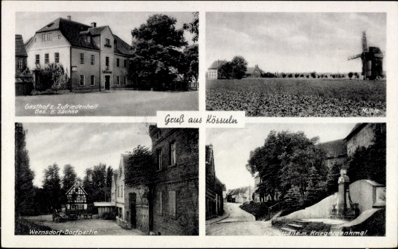 Ak Wernsdorf Kössuln Nessa Teuchern Burgenlandkreis, Gasthof zurzufriedenheit, windmolen, monument
