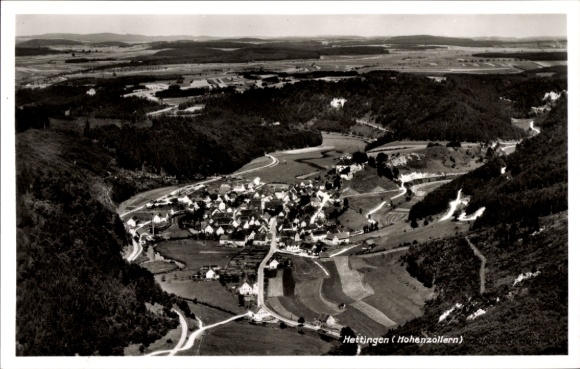 Postcard Hettingen in Hohenzollern, aerial photograph
