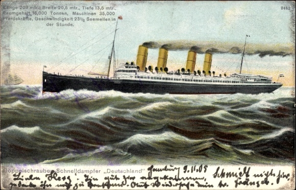 Postcard Dampfschiff Deutschland, HAPAG, twin-screw express steamer